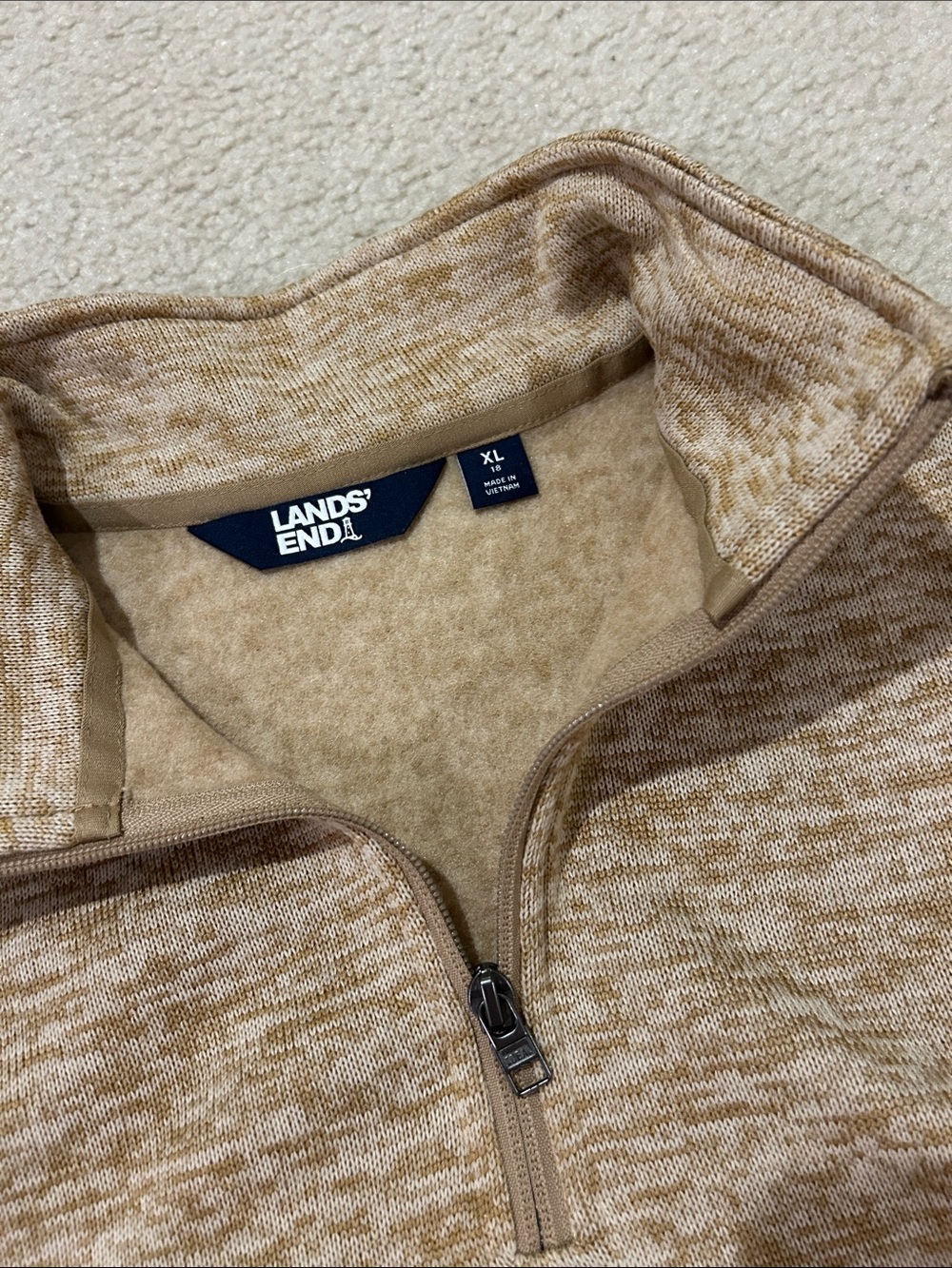 Lands End Beige Spacedye Quarterzip - Picture 2 of 3